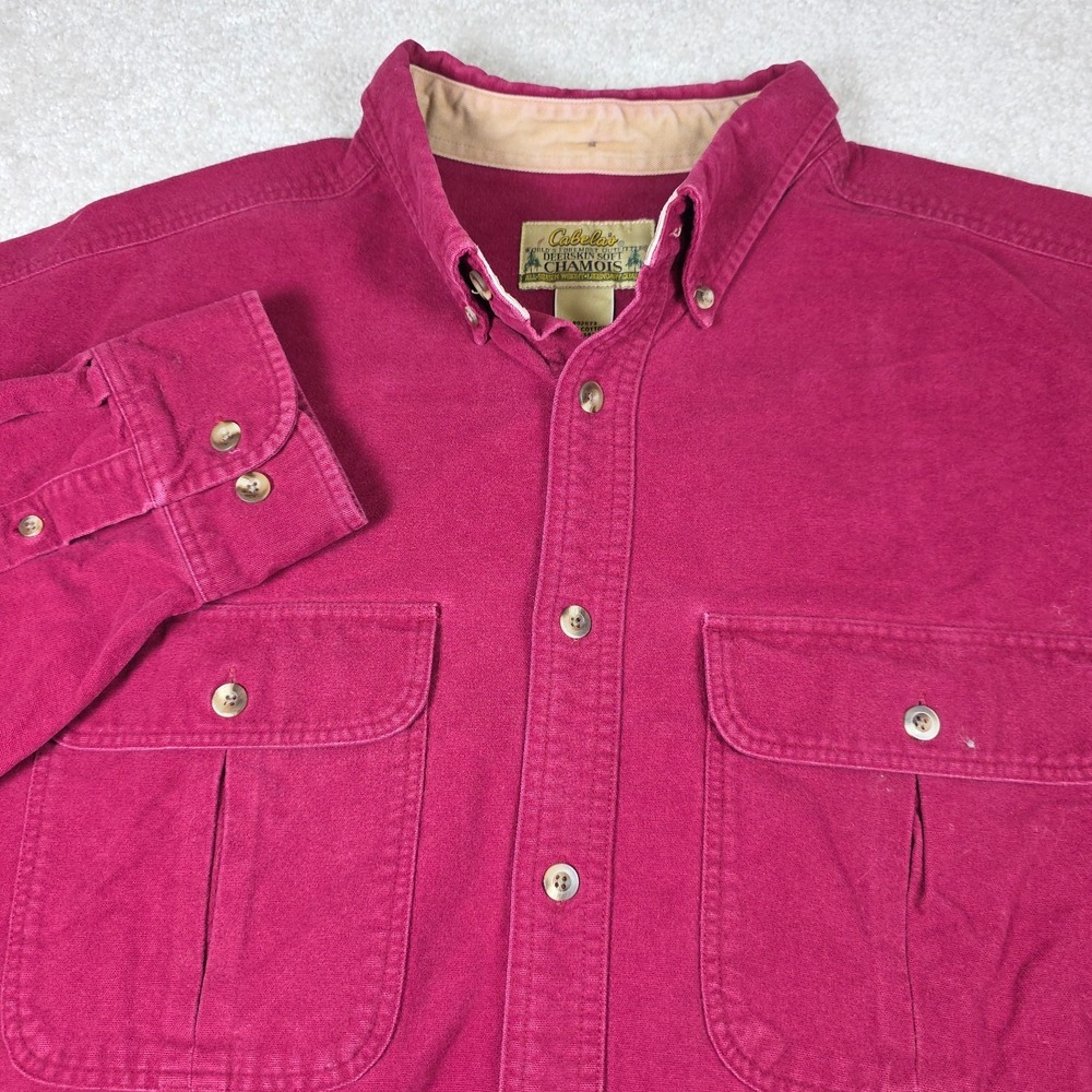 Cabela's Chamois Shirt Men XL Red Deerskin Soft Heavyweight Cotton Button Down